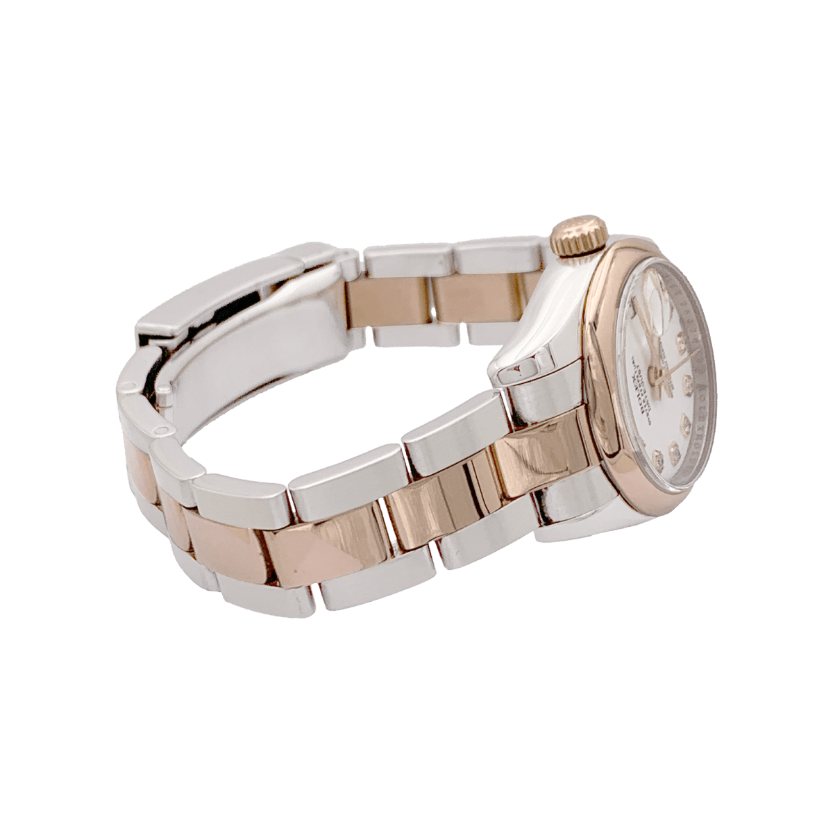 Montre Rolex, "Oyster Perpetual Datejust", or rose, acier, diamants. - Castafiore