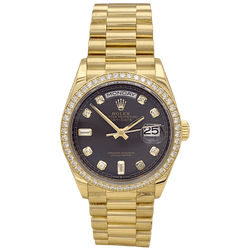 Montre ROLEX "Oyster perpetual day-date" en or jaune et diamants - Castafiore