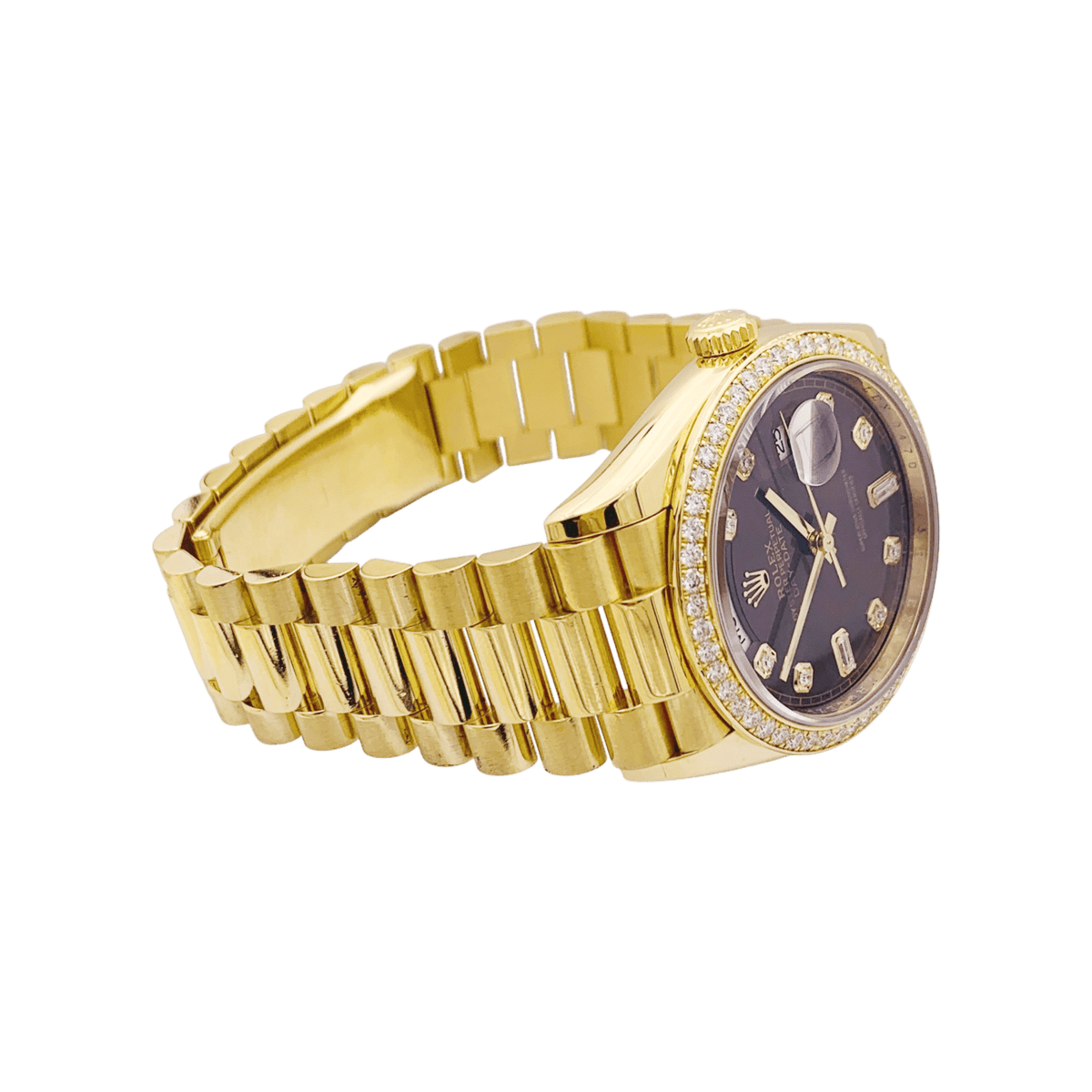 Montre ROLEX "Oyster perpetual day-date" en or jaune et diamants - Castafiore