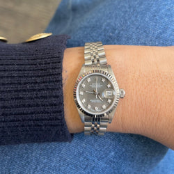 Montre ROLEX, "Oyster Perpetual" en acier et diamants - Castafiore