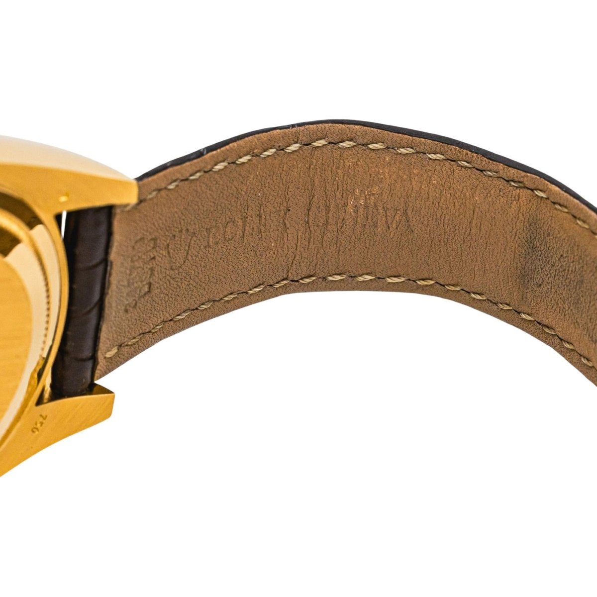 Montre ROLEX "Sky - Dweller" en or jaune, argent, cuir et saphir - Castafiore