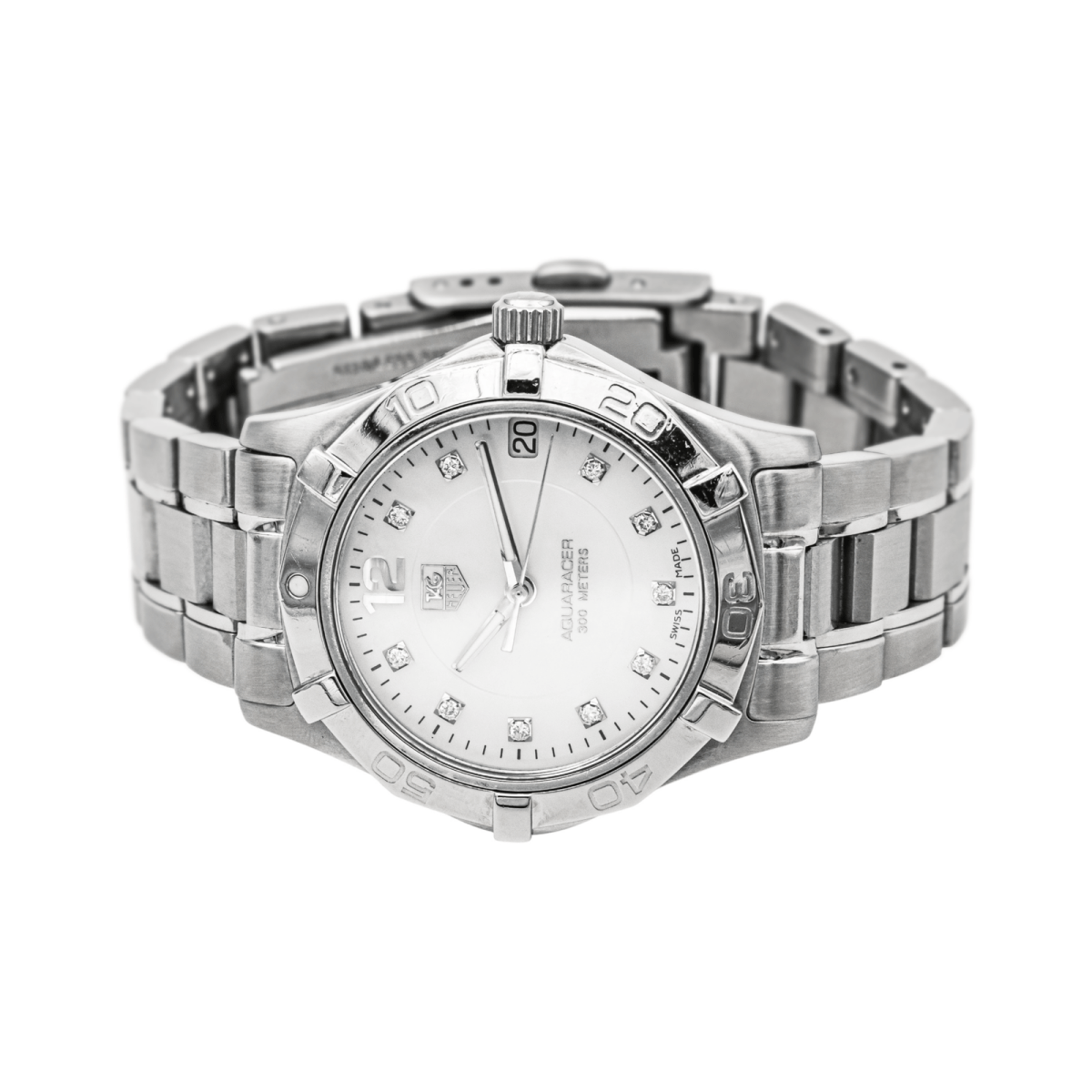 Montre TAG HEUER "Aquaracer" en acier, nacre, quartz, saphir et diamants - Castafiore