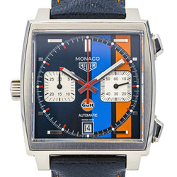Montre TAG HEUER "Monaco Gulf" en acier, saphir et cuir - Castafiore