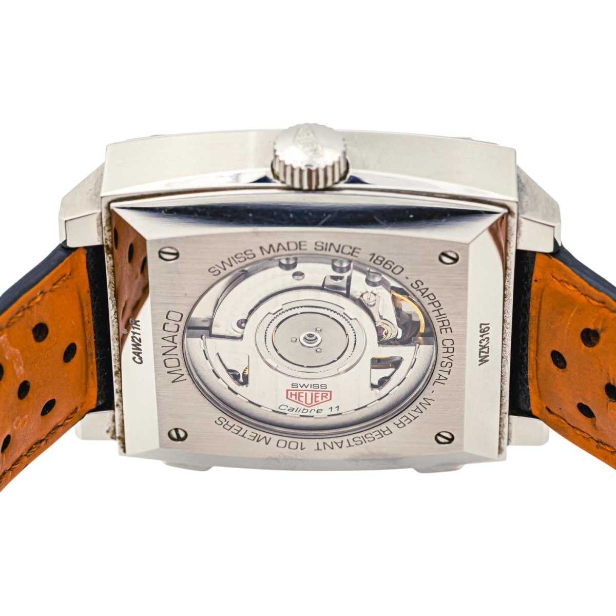 Montre TAG HEUER "Monaco Gulf" en acier, saphir et cuir - Castafiore