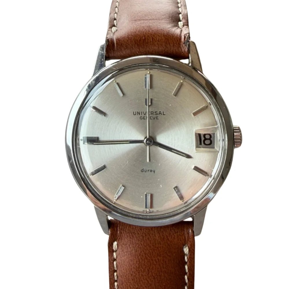 Montre UNIVERSAL GENEVE en acier et cuir - Castafiore