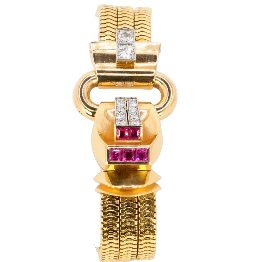 Montre UTI Secret tubogas en or jaune diamants rubis - Castafiore