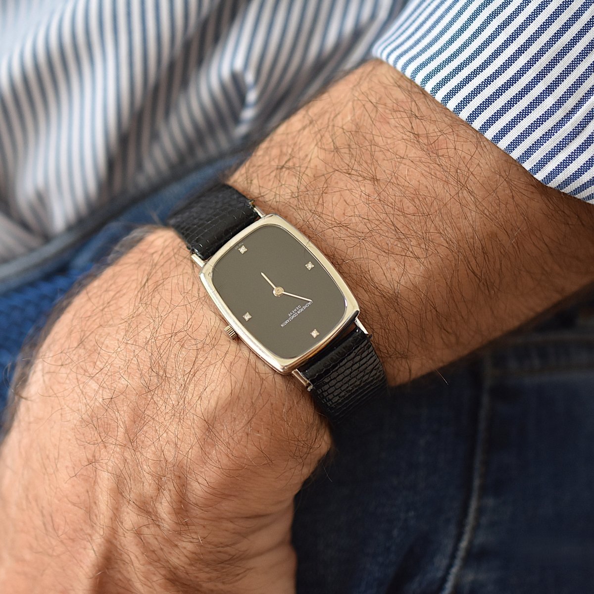 Montre VACHERON CONSTANTIN en or blanc, acier, cuir, onyx et diamants - Castafiore