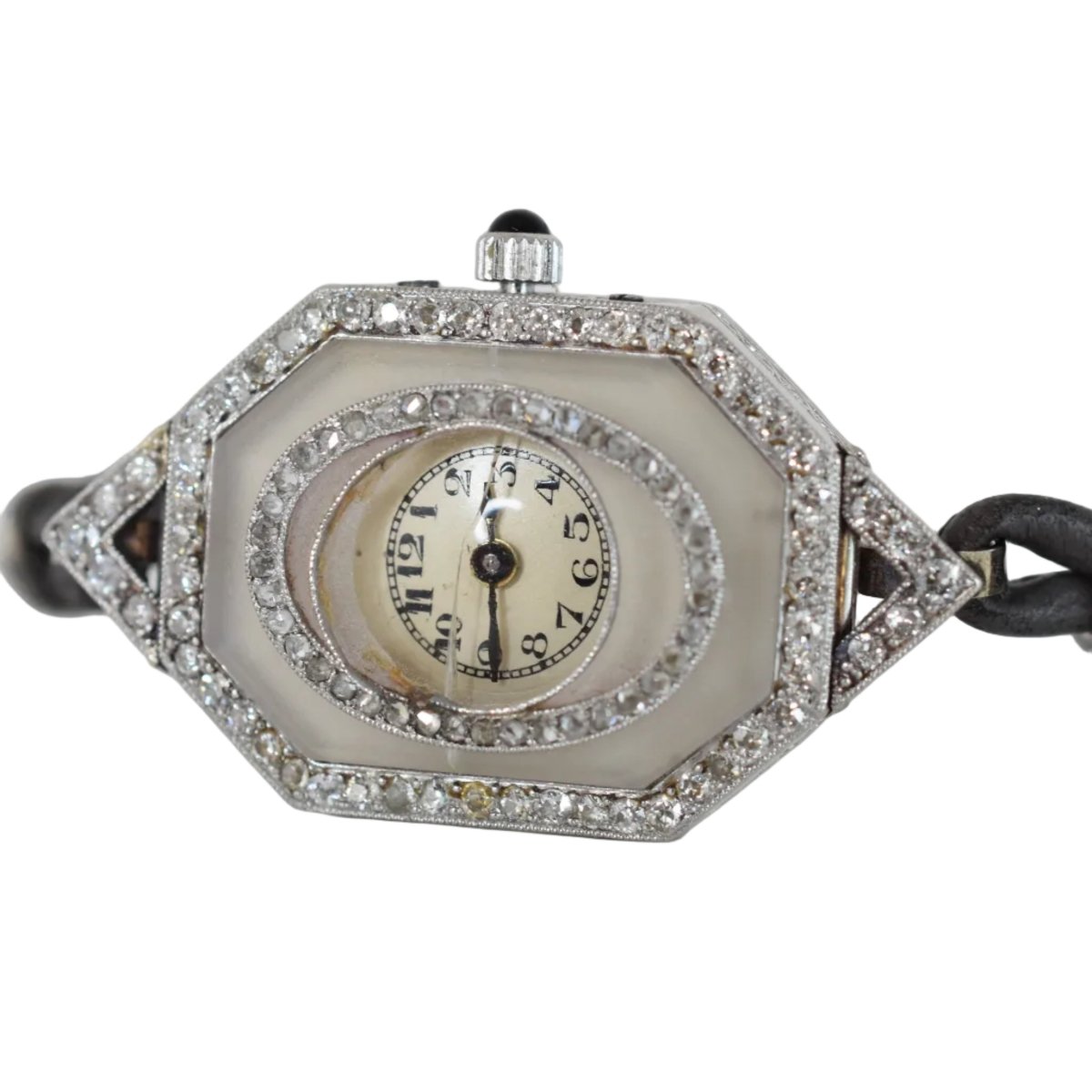 Montre VACHERON CONSTANTIN en or blanc, platine, cuir et diamants - Castafiore