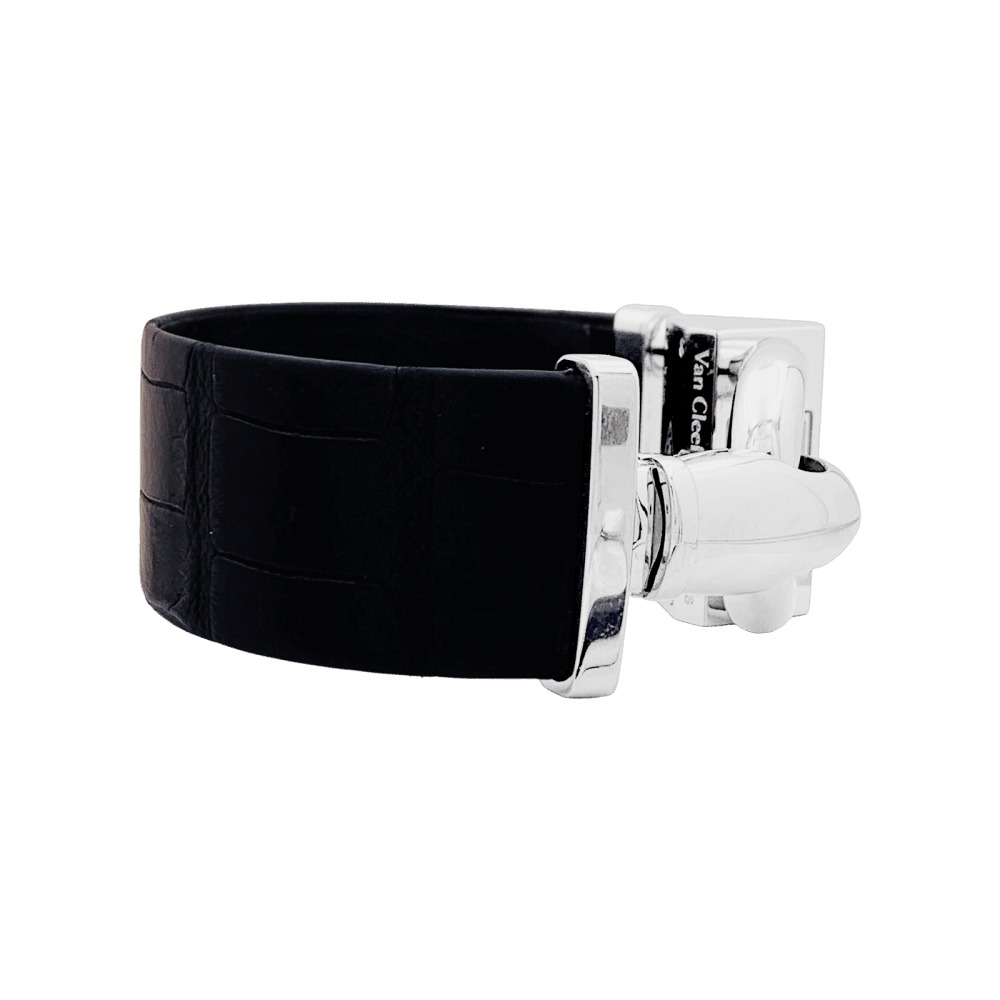 Montre VAN CLEEF & ARPELS "Cadenas" en acier et cuir - Castafiore