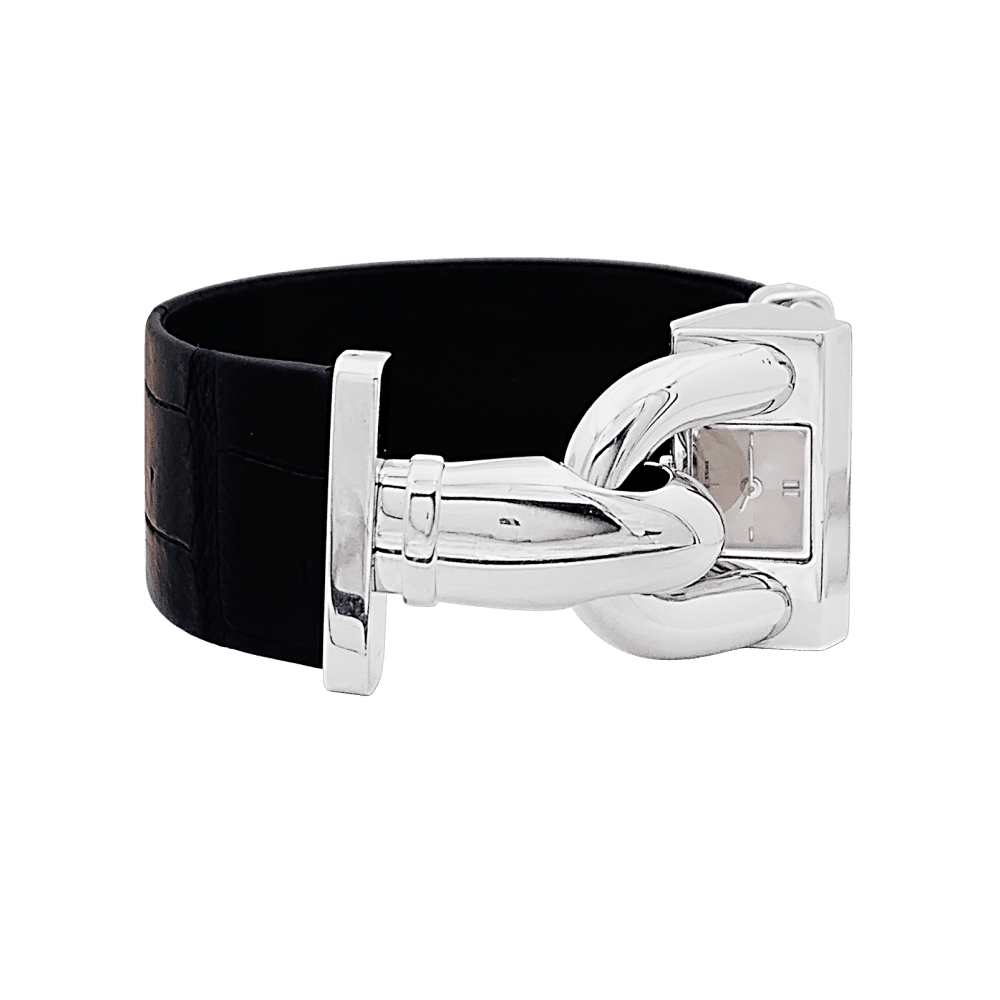 Montre VAN CLEEF & ARPELS "Cadenas" en acier et cuir - Castafiore