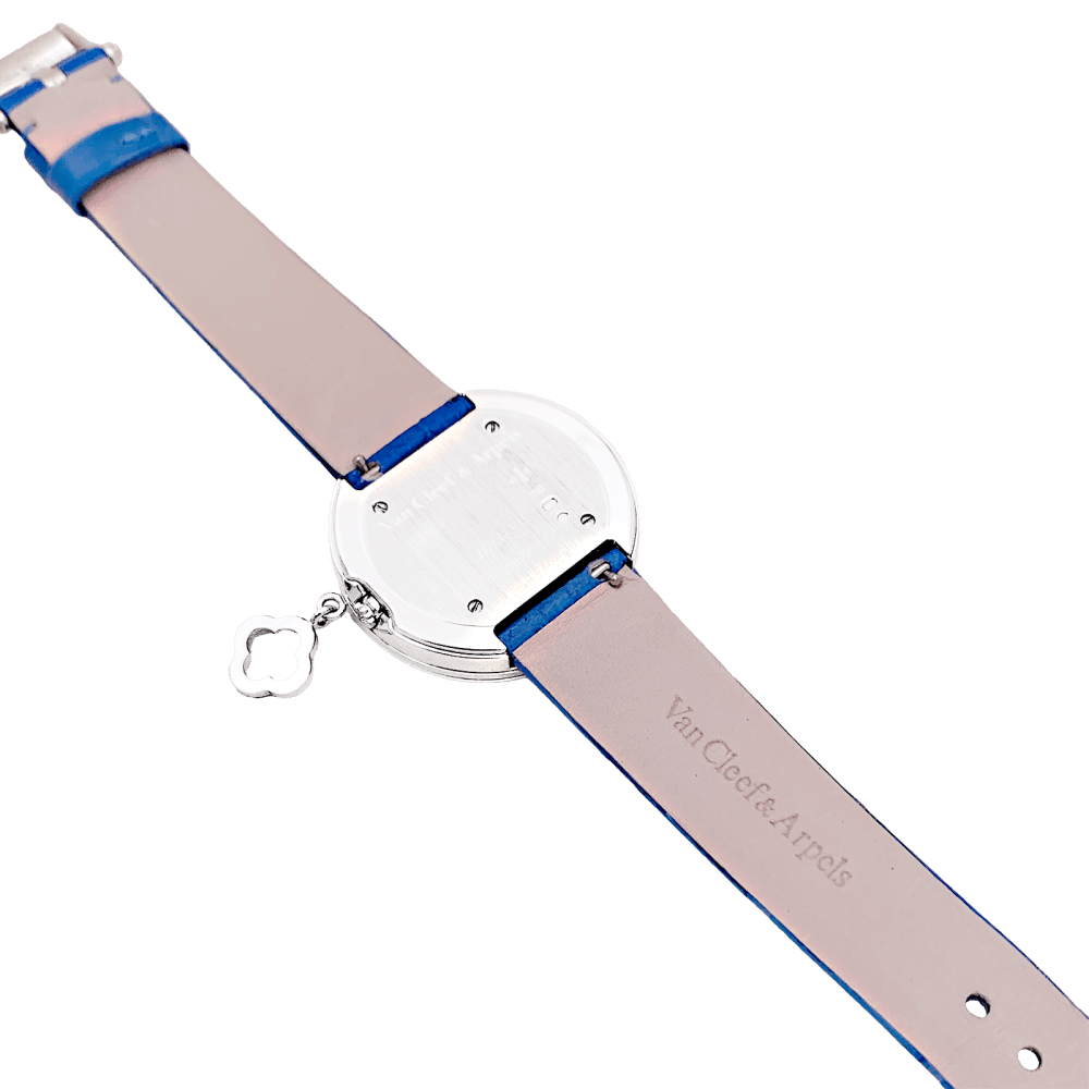 Montre VAN CLEEF & ARPELS "Charms" en or blanc, cuir et diamants - Castafiore