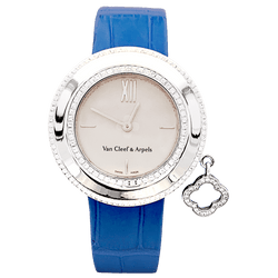 Montre VAN CLEEF & ARPELS "Charms" en or blanc, cuir et diamants - Castafiore