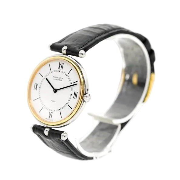 Montre VAN CLEEF & ARPELS "PA 49" en or jaune, acier et cuir - Castafiore