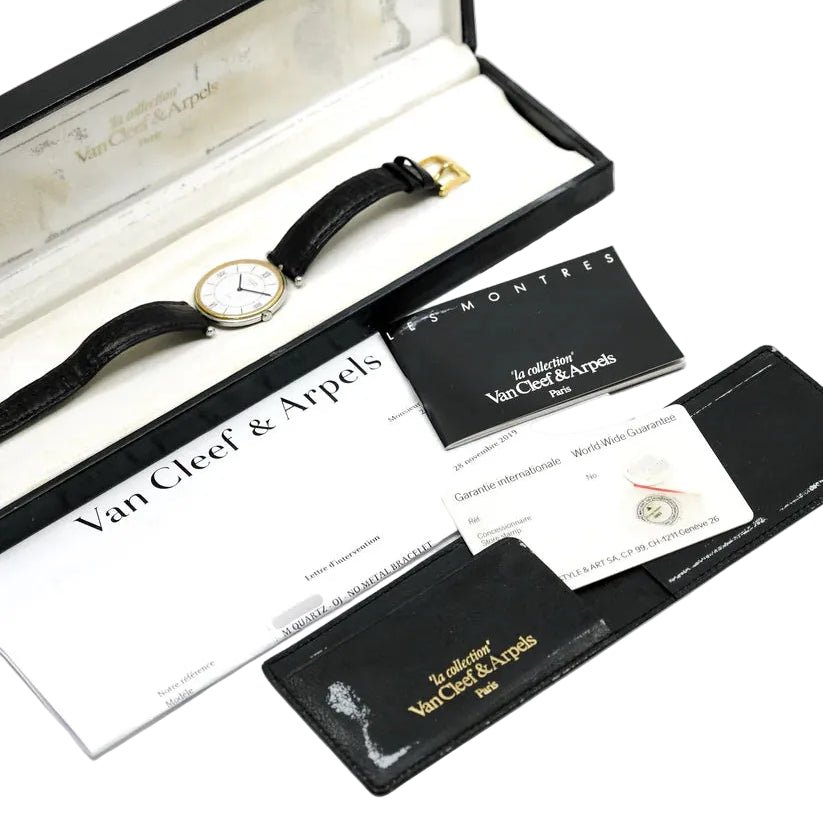 Montre VAN CLEEF & ARPELS "PA 49" en or jaune, acier et cuir - Castafiore