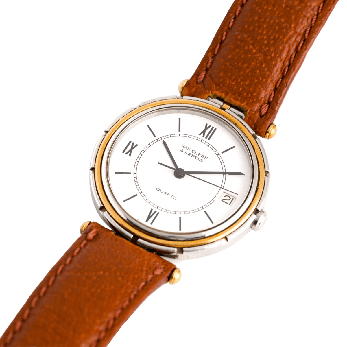 Montre VAN CLEEF & ARPELS "PA 49" GM en or jaune, acier et cuir - Castafiore