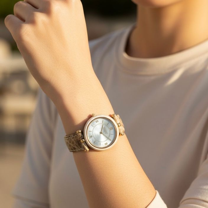 Montre VAN CLEEF & ARPELS "Pierre Arpels" en or jaune, cuir et nacre - Castafiore