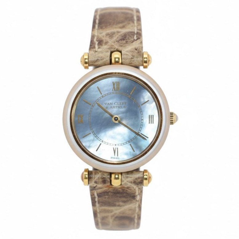 Montre VAN CLEEF & ARPELS "Pierre Arpels" en or jaune, cuir et nacre - Castafiore