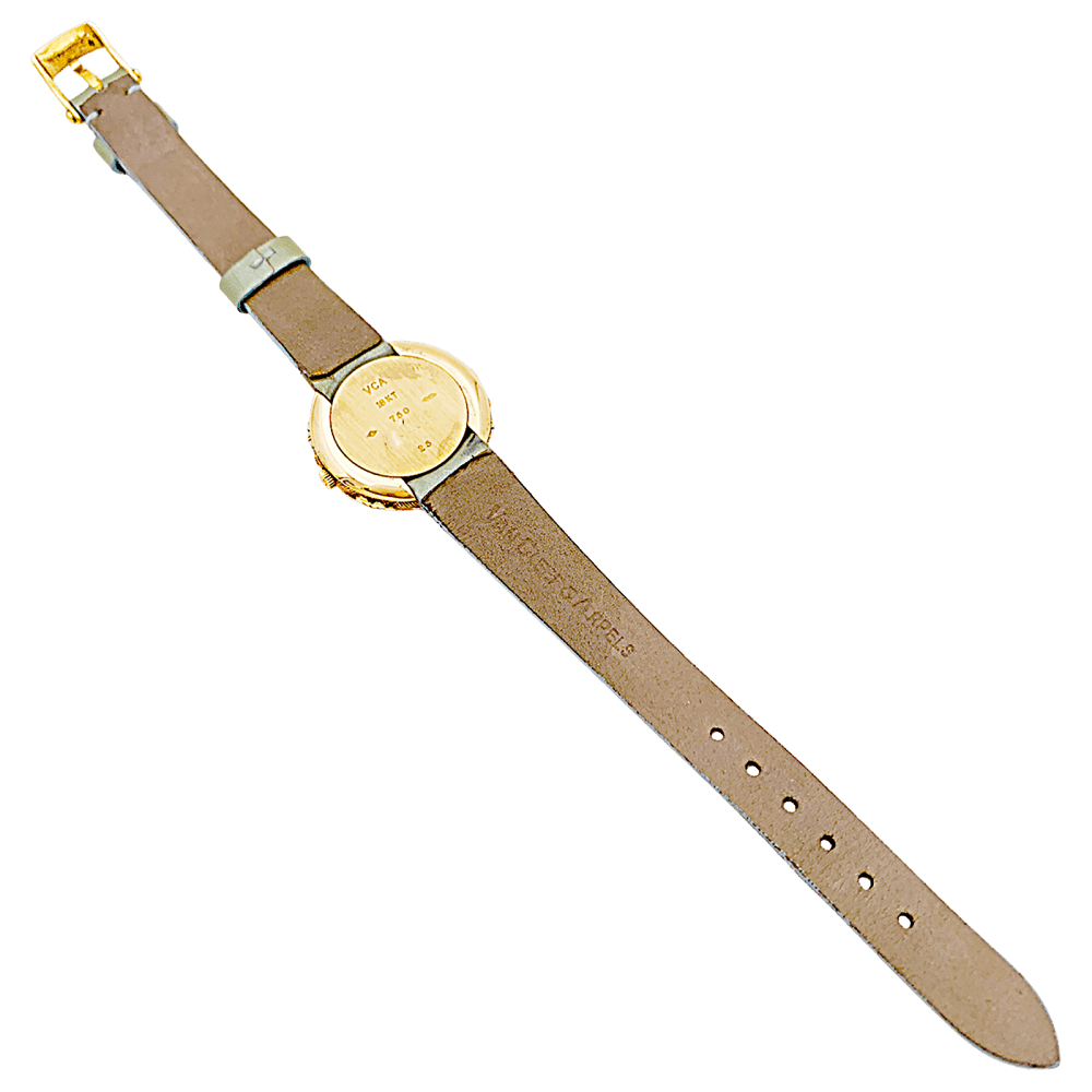 Montre VAN CLEEF & ARPELS "Tess" en or jaune, cuir et diamant - Castafiore