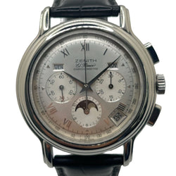 Montre ZENITH "El Primero Chronomaster" en acier, argent, cuir et saphir - Castafiore