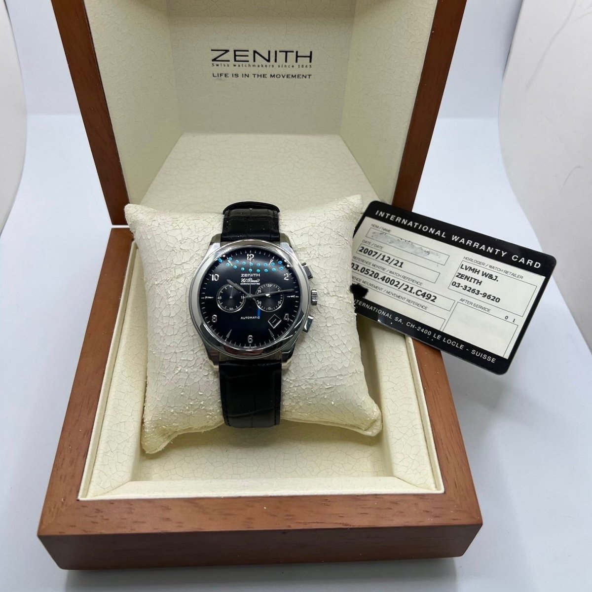 Montre ZENITH "El Primero" en acier et cuir - Castafiore