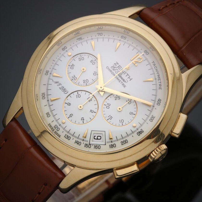 Montre ZENITH "El Primero" en or jaune et cuir - Castafiore