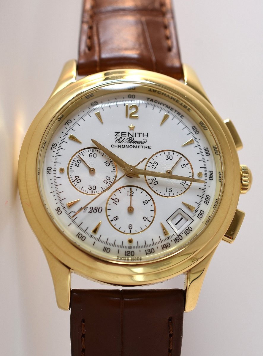 Montre ZENITH "El Primero" en or jaune et cuir - Castafiore