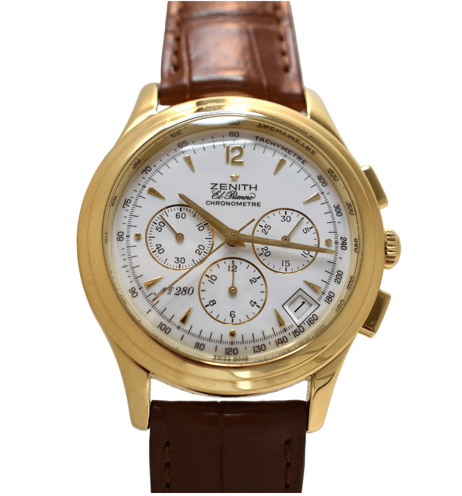 Montre ZENITH "El Primero" en or jaune et cuir - Castafiore