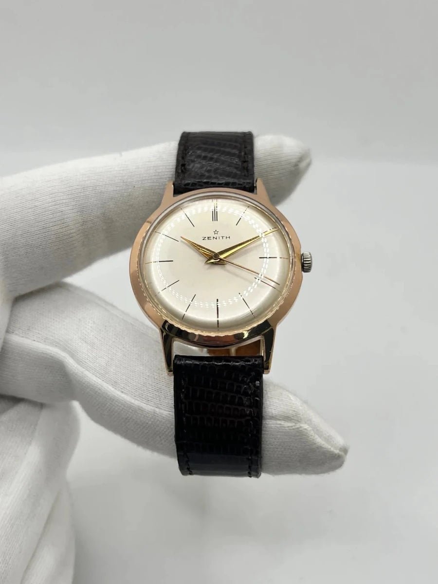 Montre ZENITH "Stellina Vintage" plaqué or rose, acier et cuir - Castafiore