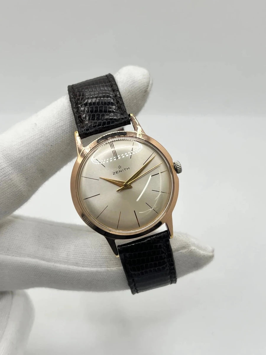 Montre ZENITH "Stellina Vintage" plaqué or rose, acier et cuir - Castafiore
