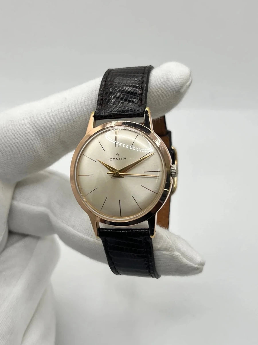 Montre ZENITH "Stellina Vintage" plaqué or rose, acier et cuir - Castafiore