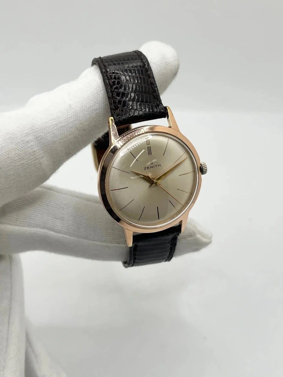 Montre ZENITH "Stellina Vintage" plaqué or rose, acier et cuir - Castafiore