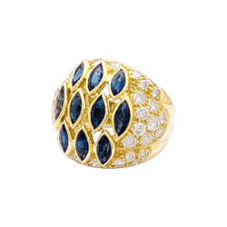 Bague vintage en or jaune, saphirs et diamants.