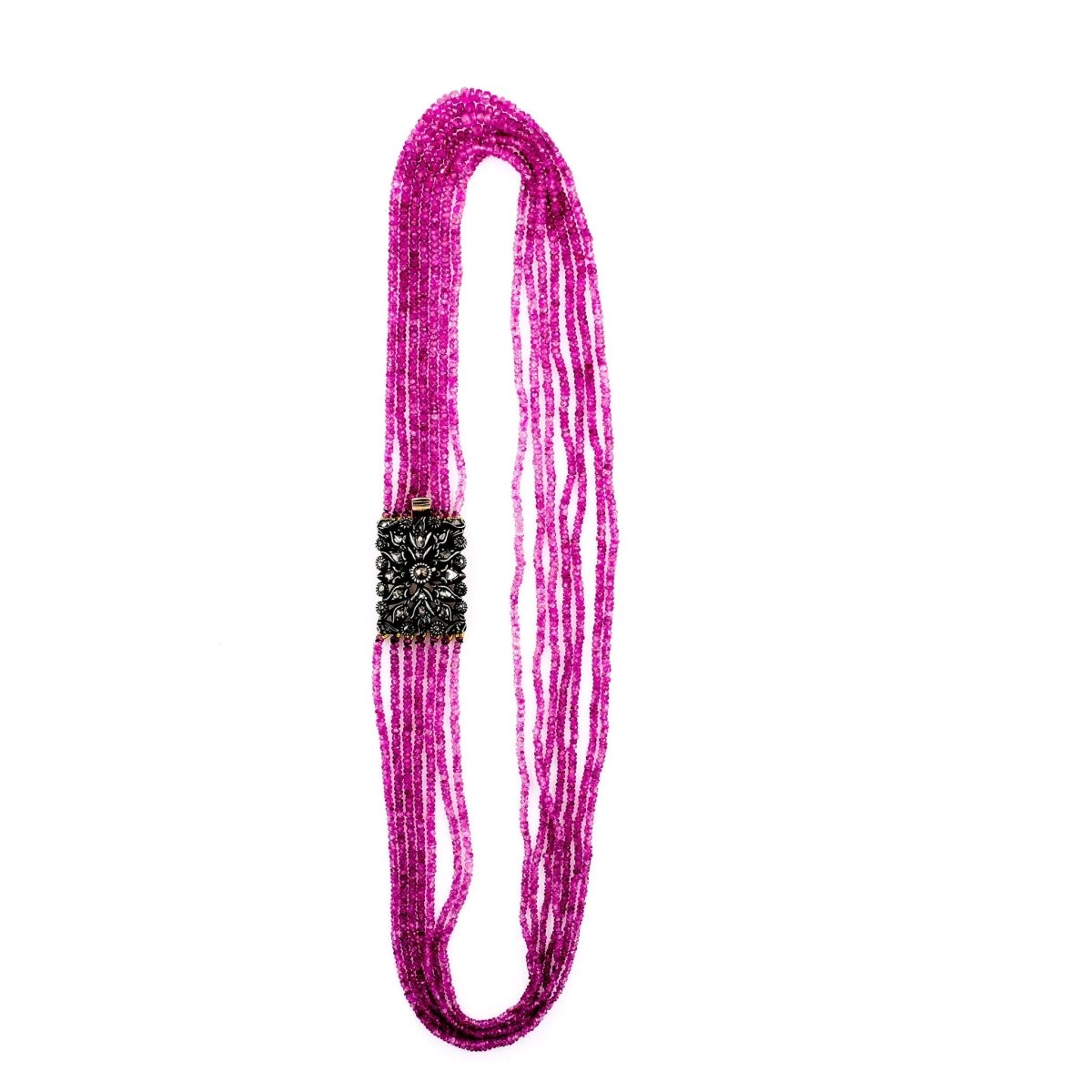 Multi - Strand Ruby Necklace Antique Diamond Gold Clasp - Castafiore