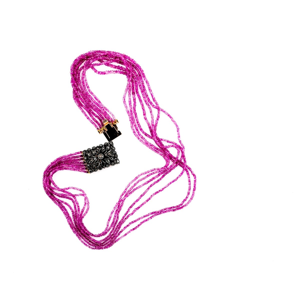 Multi - Strand Ruby Necklace Antique Diamond Gold Clasp - Castafiore