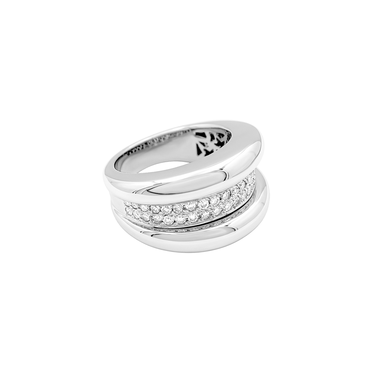Bague godrons or blanc et diamants.