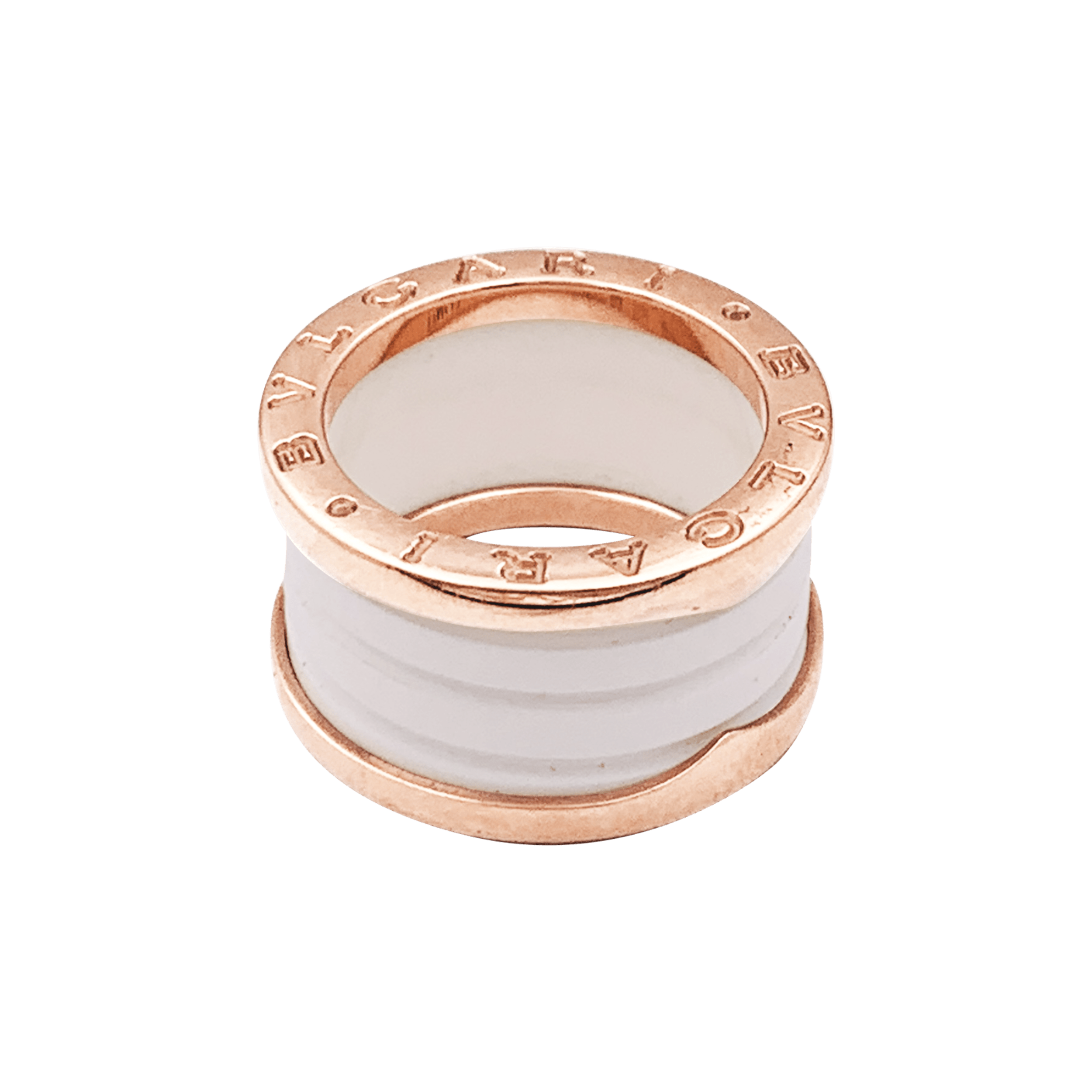 Bague Bulgari "B.Zero1", or jaune et céramique blanche.