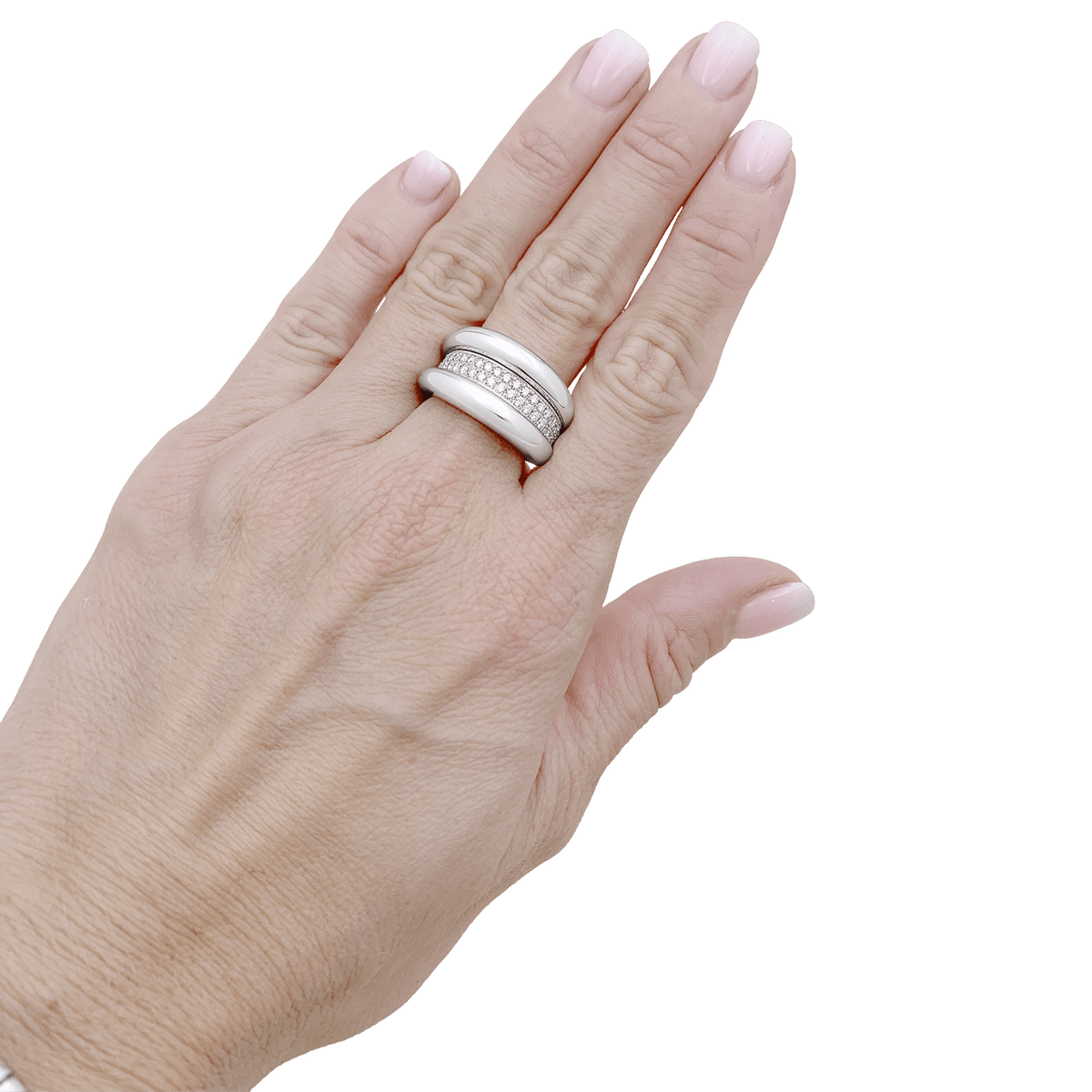 Bague godrons or blanc et diamants.