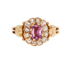 Bague ancienne marguerite saphir rose et diamants