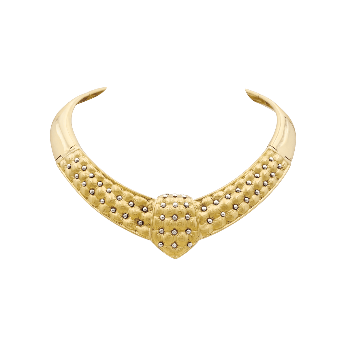 Collier plastron, motif capitonné, or jaune.