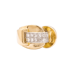 Bague Tank asymétrique en or rose, platine et diamants.