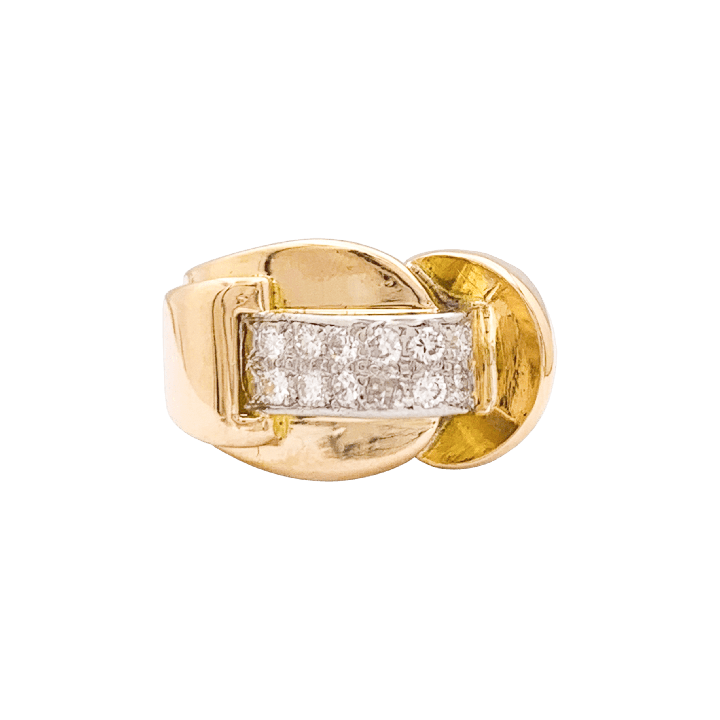 Bague Tank asymétrique en or rose, platine et diamants.