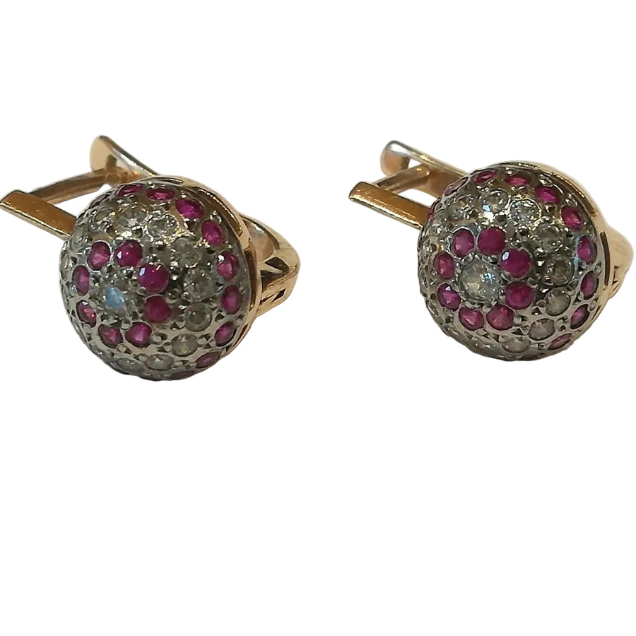 Paire de Boucles d Oreille Dormeuses Or Rose Rubis de Synthèse - Castafiore