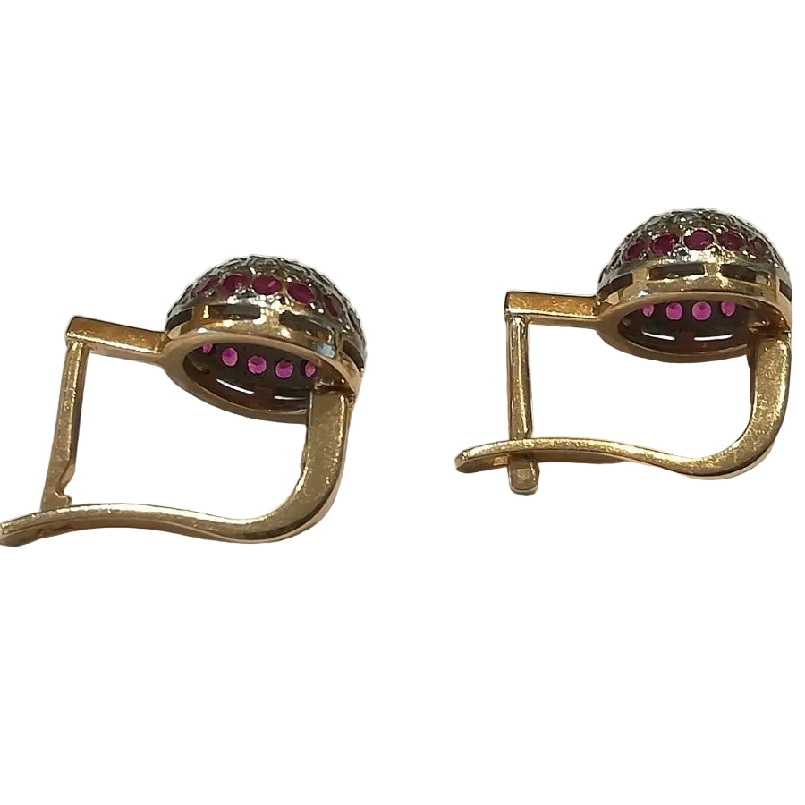Paire de Boucles d Oreille Dormeuses Or Rose Rubis de Synthèse - Castafiore