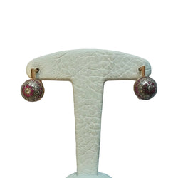 Paire de Boucles d Oreille Dormeuses Or Rose Rubis de Synthèse - Castafiore