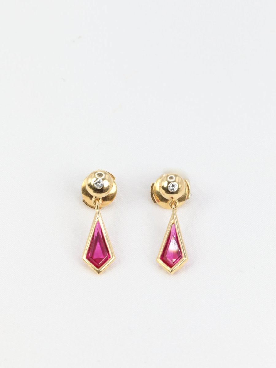 Paire de boucles d’oreilles vintage en or et tourmaline - Castafiore