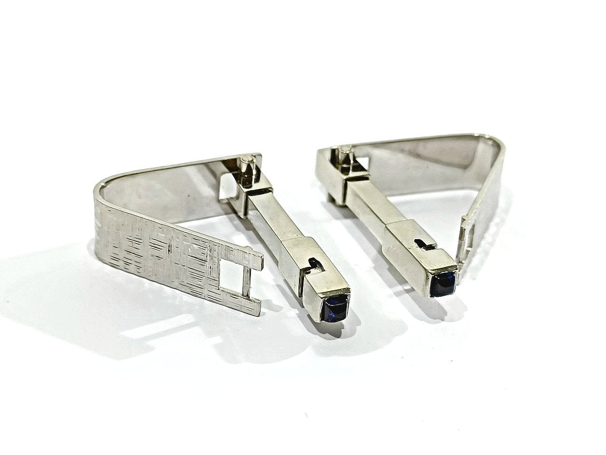 Paire De Boutons De Manchette En Or Blanc Et Saphirs - Castafiore