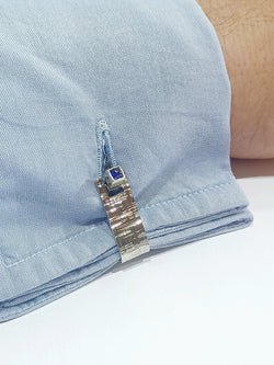 Paire De Boutons De Manchette En Or Blanc Et Saphirs - Castafiore