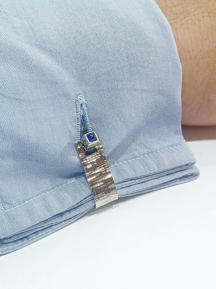 Paire De Boutons De Manchette En Or Blanc Et Saphirs - Castafiore