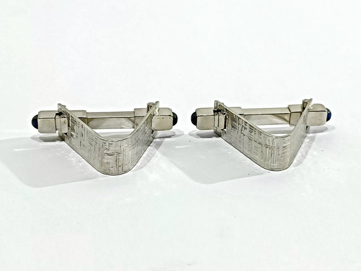 Paire De Boutons De Manchette En Or Blanc Et Saphirs - Castafiore