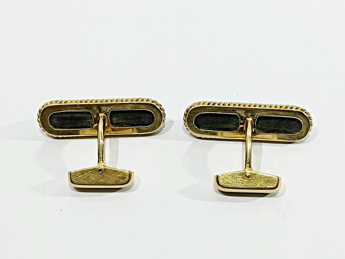Paire De Boutons De Manchette En Or Et ébene - Castafiore
